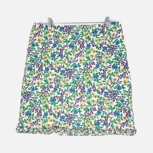 RALPH LAUREN‎ Preppy Tropical Floral Vacation Ruffle Pencil Skirt Cotton Size 12